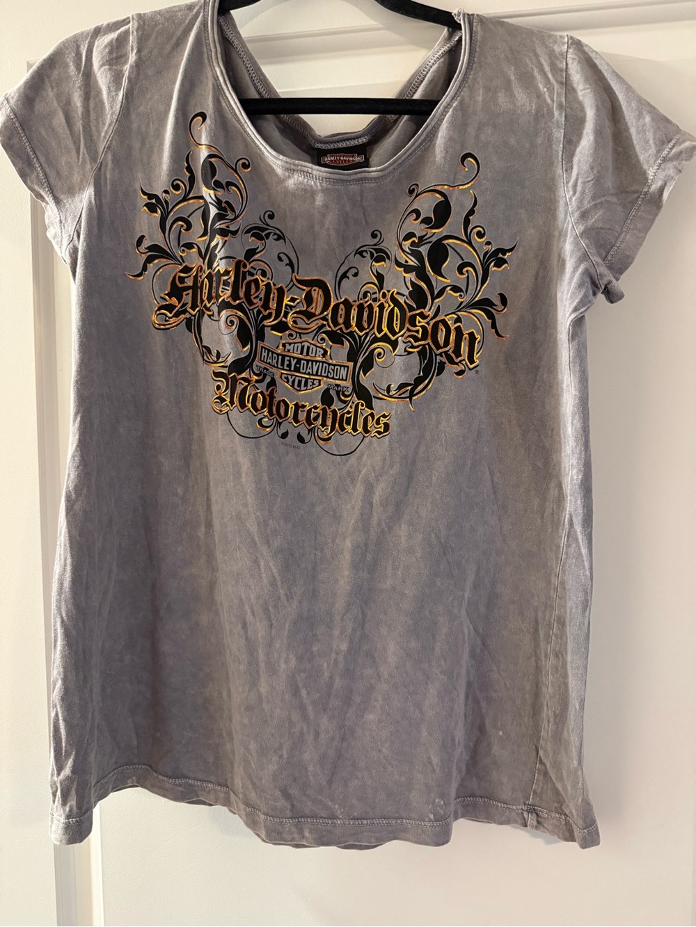 Harley-Davidson Gray Short Sleeve Tee with Gold & Black Graphic